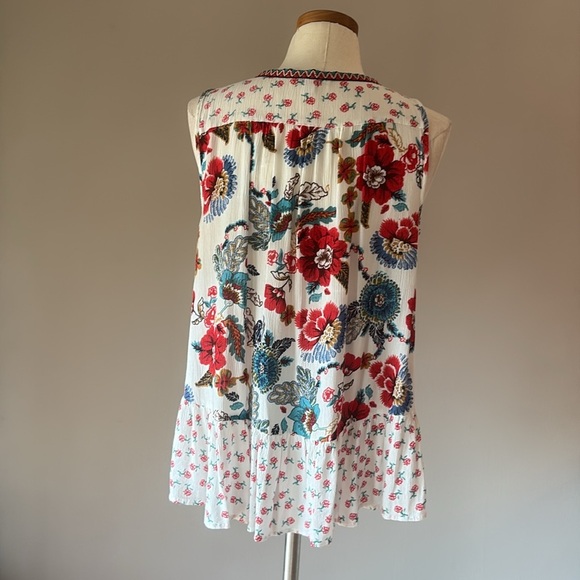 Patrons of Peace Anthropologie Floral boho babydoll top  sleeveless peplum L - Picture 6 of 11